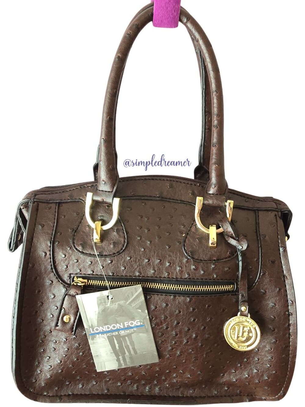 London Fog Hampton Ostrich Embossed Convertible Satchel Bordeaux NWT